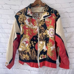 East West Rare 1980s Vintage Animal Print Gold Red Parka Jacket Size Medium